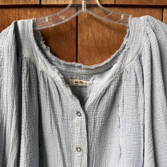 NWT Free People Blue Gauzy Lucy Cotton Button-Front Swing Blouse - Women's Large - Picture 4 of 12